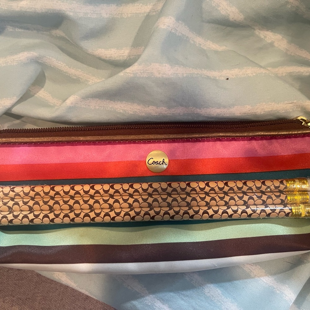 Coach Colorful Striped Pencil Case with pencils - Picture 6 of 12